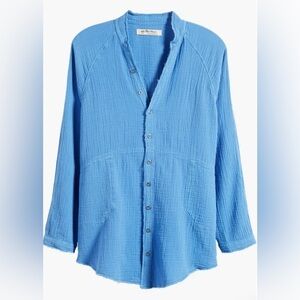 Free people summer daydream oversized gauzy tunic shirt blue size xs